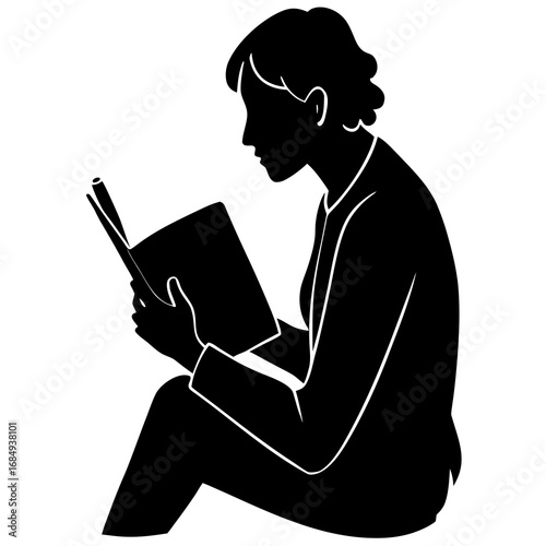 Person reading book black silhouette vector