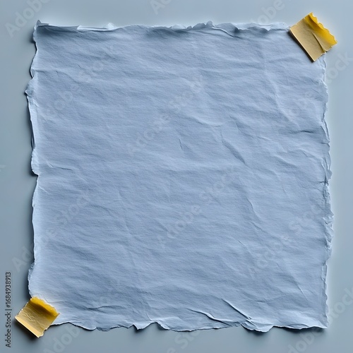 Torn Paper with Yellow Tape, Abstract Composition on a Light Blu