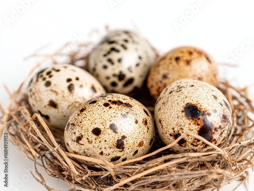 Isolates the egg's realistic nest on a clean white background, with high-resolution, high-quality, professional color grading and sharp, sharp focus for professional, lifelike presentations.