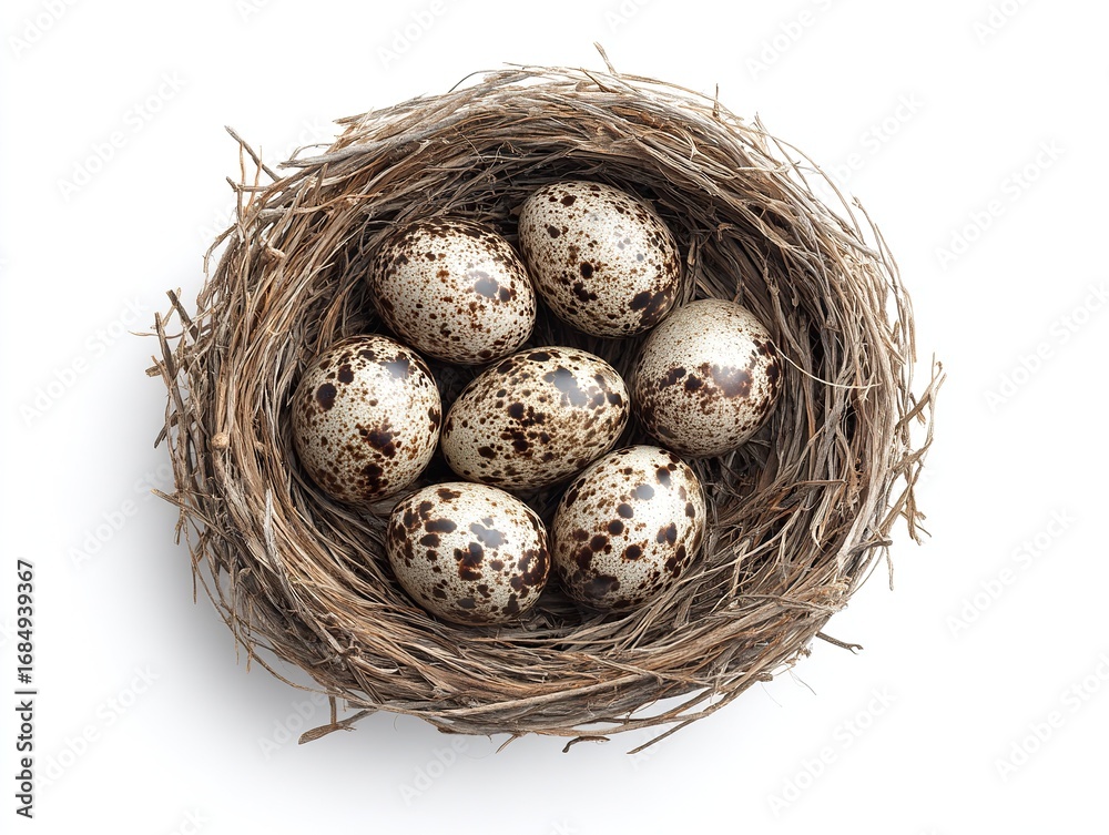 Obraz premium Isolates the egg's realistic nest on a clean white background, with high-resolution, high-quality, professional color grading and sharp, sharp focus for professional, lifelike presentations.