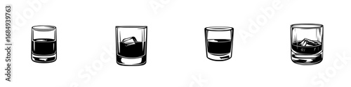 Mix of classic drink glasses featuring minimalistic black-and-white vector illustrations