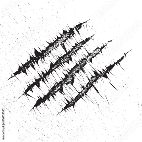 Abstract Black and White Claw Marks Design Concept with Sharp Edges Scratches and Damaged Texture Background