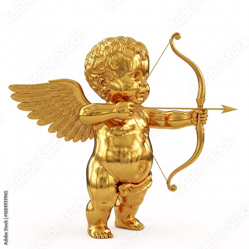 A decorative golden cherub flying with a bow and arrow,