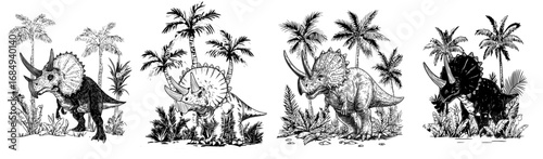 The term dinosaur refers to a cartoon prehistoric lizard, such as the Pachyrhinosaurus, which is a modern extinct animal