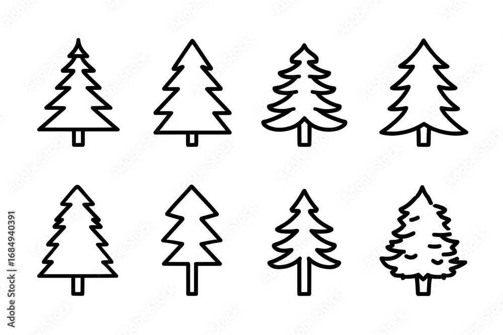 Obraz premium Tree and Forest Line Icon set offers a modern collection of illustrations on white background tailored for design applications