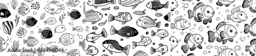 The design features a fish pattern, creating a cute, childish, and funny background that is perfect for summer, with a marine texture or Scandinavian sea animal kids print