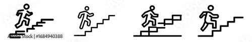 The set of stairs symbols and modern icons for stairways are depicted in a contemporary illustration on a white background