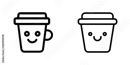 Icon of a coffee mug, a cute character drinking, isolated on a transparent background