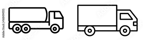 The icon set features a modern illustration of a gasoline fuel truck on a white background, along with other tank truck icons