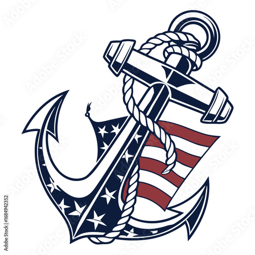 Stars & Stripes Patriotic Anchor – Nautical USA Vector Tee. Perfect for: navy veterans, sailors, coastal towns, 4th of July events