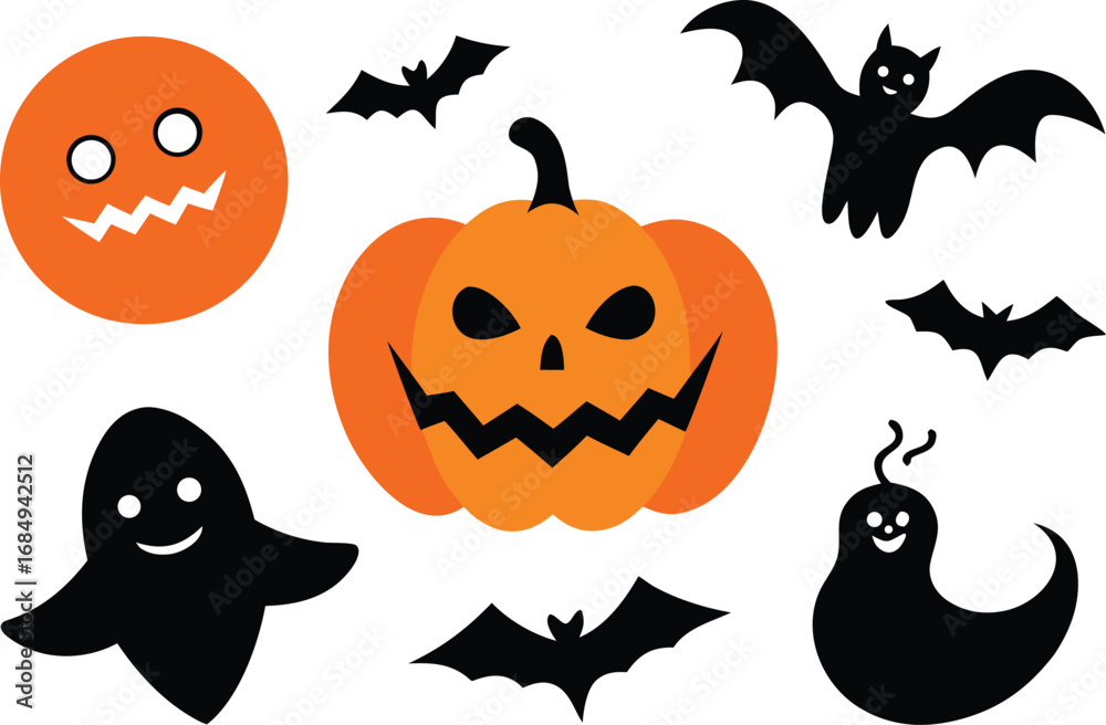 Obraz premium Halloween vector collection spooky pumpkins ghosts bats festive seasonal illustration