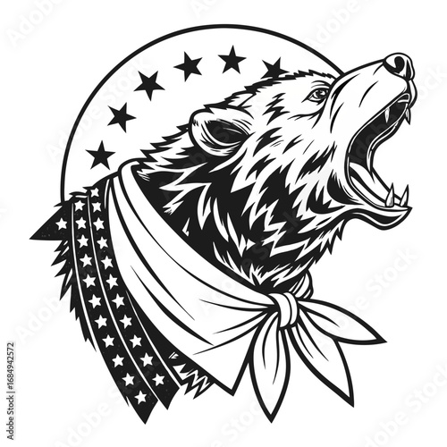 Patriotic Bear with Flag Scarf – Bold Vector T-Shirt. Perfect for: sports fans, outdoorsmen, patriotic hunters