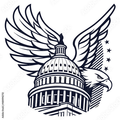 Capitol Dome with Eagle Wings – Patriotic Vector T-Shirt. Perfect for: Washington DC souvenirs, political rallies, patriotic gifts