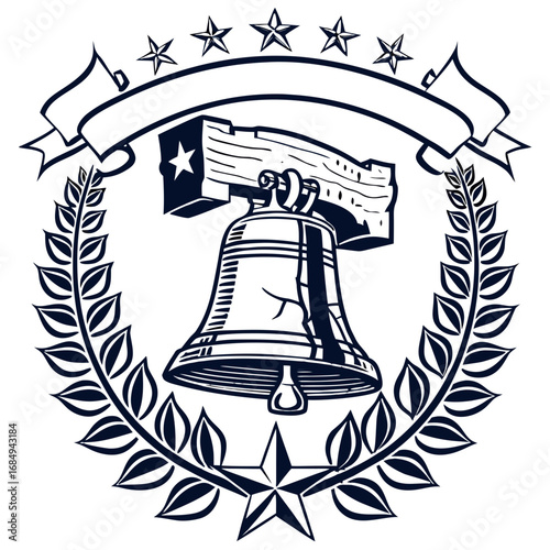 Liberty Bell Laurel Emblem – Vintage Patriotic Vector Tee. Perfect for: historical museum shops, Philadelphia events, reenactments