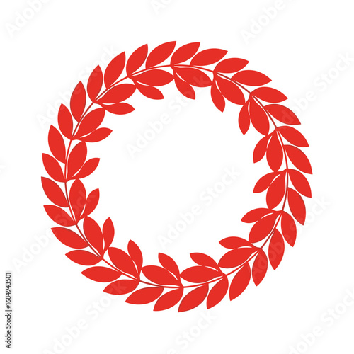 Crimson laurel wreath symbolizing victory achievement and excellence in a circular arrangement with elegant leaf details