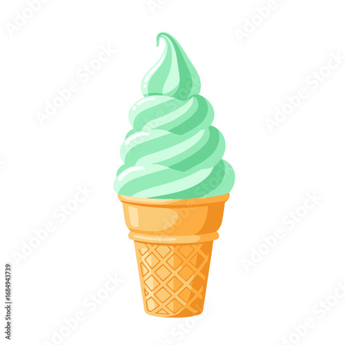 Delicious mint flavored soft serve ice cream cone sweet frozen dessert treat enjoyment