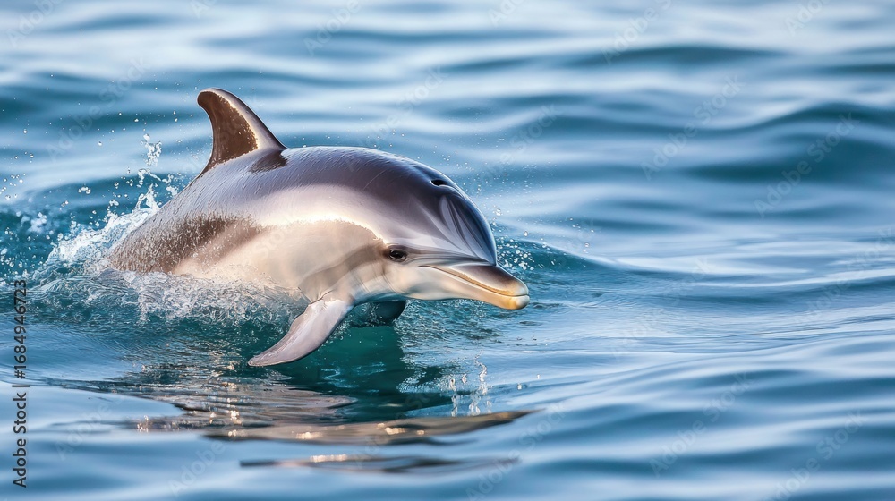 Fototapeta premium Dolphin leaping in vibrant blue ocean