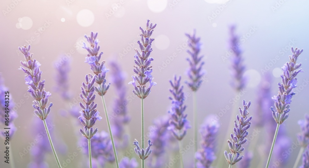 Naklejka premium Soft focus lavender field purple flowers pastel background nature photography