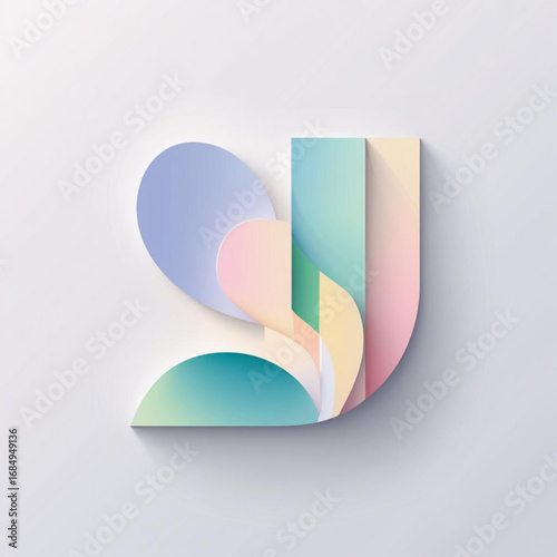Pastel shaded shapes arranged in abstract composition with soft shadows on white surface design element