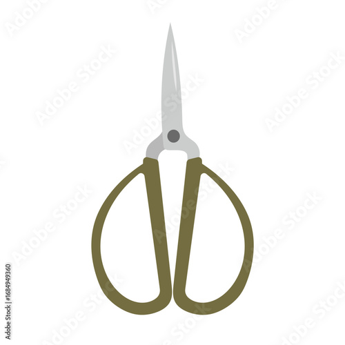 Green scissors for sewing and knitting. Accessory for cutting yarn, thread or fabric in knitting, crochet or embroidery. Flat vector illustration isolated on white background.