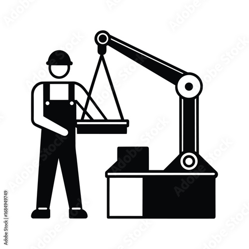 Worker Operating Crane Machine Vector Illustration