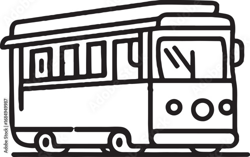 Black and White Illustration of a Classic Tram Car Perfect for Transportation and City Theme Designs Simple and Eye Catching