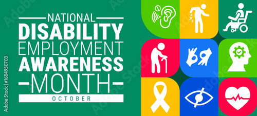 National Disability Employment Awareness Month Geometric shape pattern background, banner, card or poster design template is observed every year during October, to raise awareness about the mission.