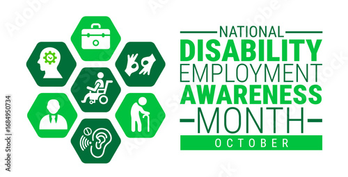 National Disability Employment Awareness Month background, banner, card or poster design template is observed every year during October, to raise awareness about the mission. Vector illustration.
