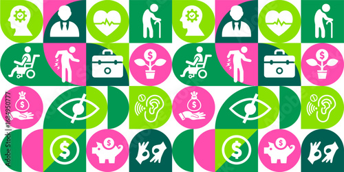 National Disability Employment Awareness Month Geometric shape pattern background, banner, card or poster design template is observed every year during October, to raise awareness about the mission.