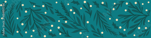 Teal Christmas Border with Elegant Greenery and White Berry Festive Design