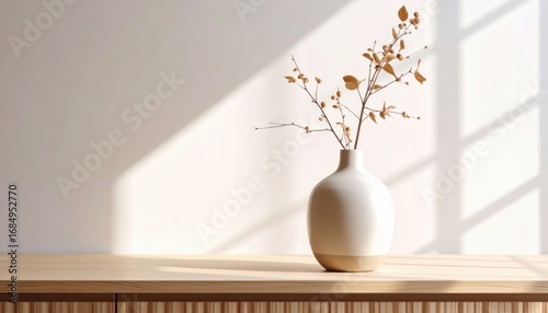 Minimal vase branch interior natural wood light calm zen japandi atmosphere celebrates simplicity and mindful living through clean lines, natural textures, and subtle color palettes.