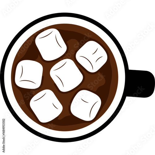 Colorful illustration of hot chocolate and marshmallows - ideal for winter vibes, cafe menus and festive posters, digital art and print media.