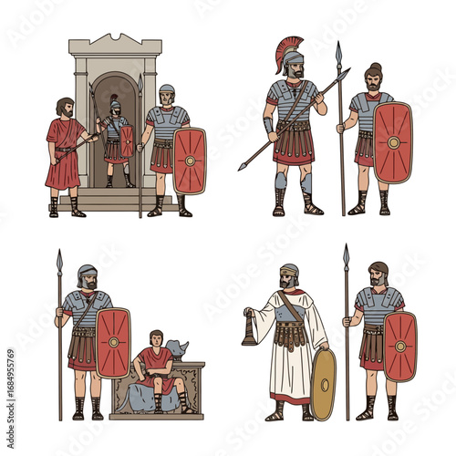 Ancient Roman soldiers and their various roles in the military and civilian life, suitable for historical education and creative design projects