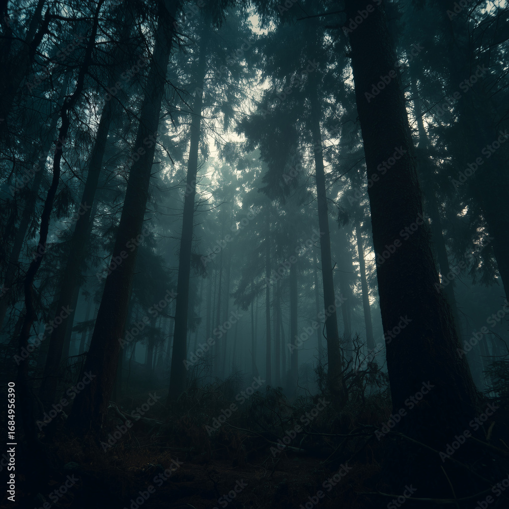 Naklejka premium misty forest in the morning