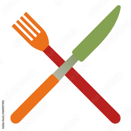 Crossed knife and fork utensils cutlery dining vector on white background.