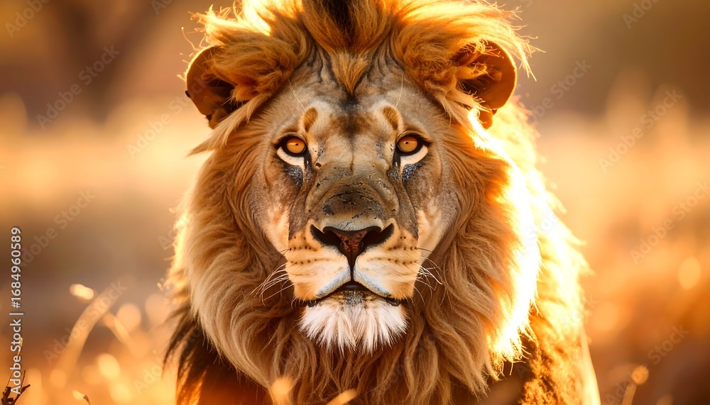 Naklejka premium Majestic lion in golden light