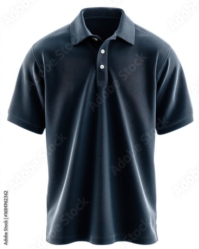Dark navy polo shirt,  short sleeves, classic style