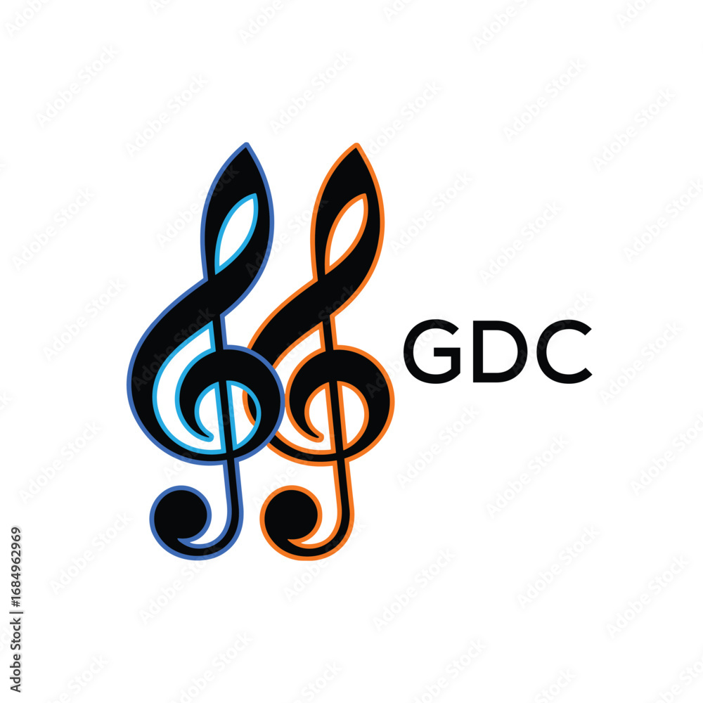 Naklejka premium GDC Music Company logo. GDC Creative Treble Clef Icon and business. GDC best icon Entertainment Branding. 