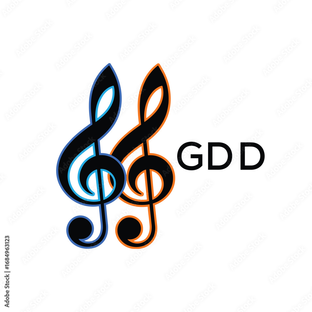Naklejka premium GDD Music Company logo. GDD Creative Treble Clef Icon and business. GDD best icon Entertainment Branding. 