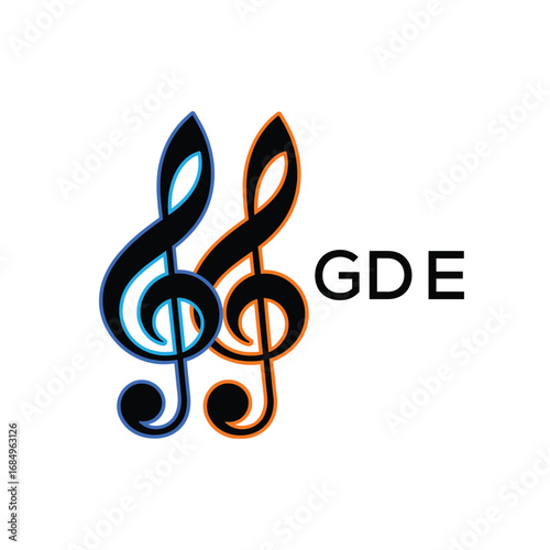 GDE Music Company logo. GDE Creative Treble Clef Icon and business. GDE best icon Entertainment Branding.
