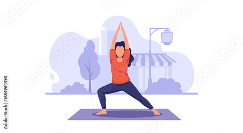 Woman performing a yoga pose on a mat in an outdoor setting, symbolizing health, wellness, and a balanced lifestyle.