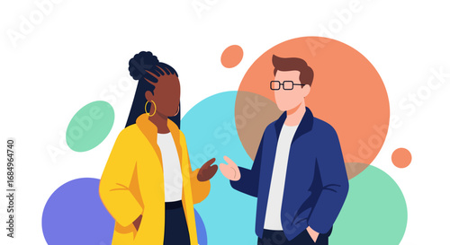 Diverse business professionals communicating and collaborating. Ideal for themes of teamwork, partnership, and productive discussion in modern workplace concepts.