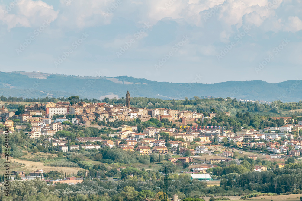 Fototapeta premium Panoramic aerial view of Peccioli, Pisa, Italy