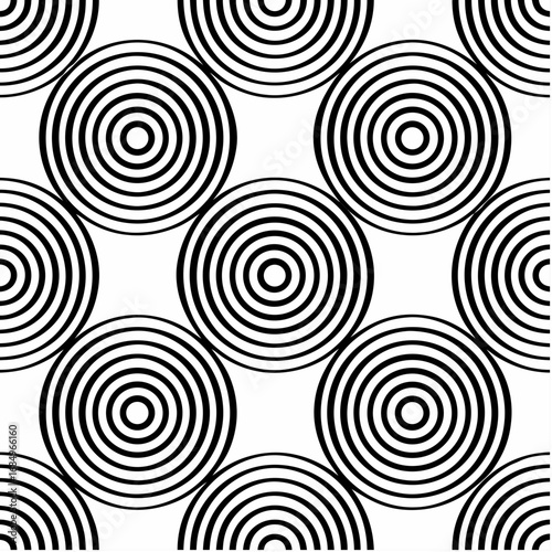 Black and white concentric circles pattern on a solid background