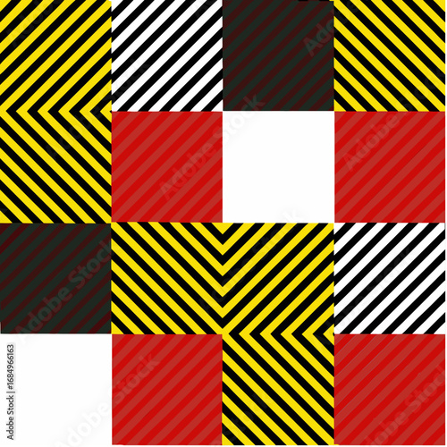 Colorful geometric patchwork pattern with stripes and solid blocks