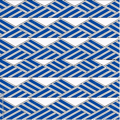 Blue and white geometric pattern with diagonal lines on a solid background