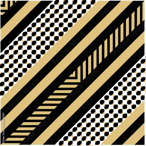 Black and gold diagonal stripes with polka dots pattern