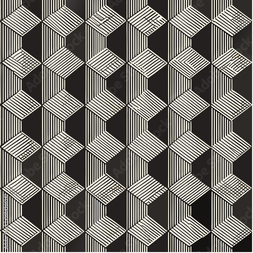 Sophisticated geometric pattern with striped diamonds in black and white