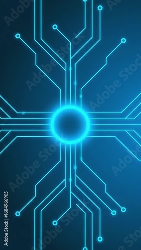 AI processor hub visualizing cloud data stream connectivity on a glowing blue circuit