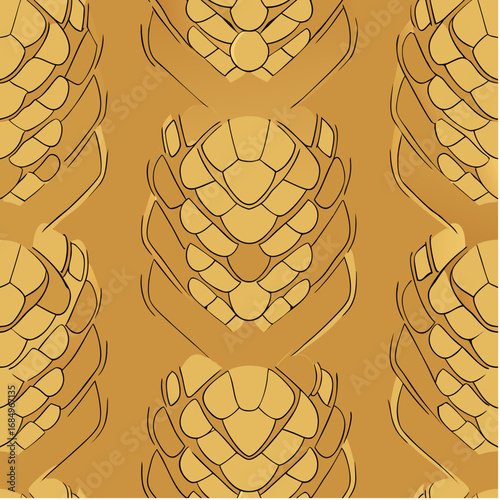 Stylized pineapple pattern in golden yellow tones on a warm brown background